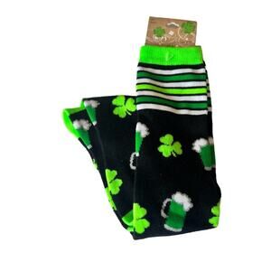 St. Patrick’s Day Clover Pattern Design Striped Knee High Socks